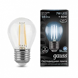 Лампа Gauss Filament Шар 7W 580lm 4100К Е27 LED 1/10/50