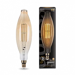 Лампа Gauss Filament BT120 6W 780lm 2400К Е27 golden straight LED 1/10