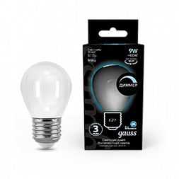 Лампа Gauss Filament Шар 9W 610lm 4100К Е27 milky диммируемая LED 1/10/50