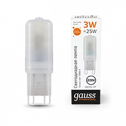 Лампа Gauss Elementary G9 AC220-240V 3W 240lm 3000K пластик LED 1/10/200