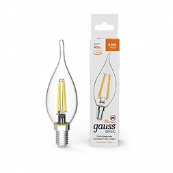 Лампа Gauss Basic Filament Свеча на ветру 4,5W 400lm 2700К Е14 LED 1/10/50