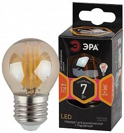 Лампочка светодиодная ЭРА F-LED P45-7W-827-E27 gold E27 / Е27 7Вт филамент шар золотистый теплый белый свет