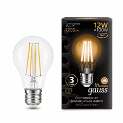 Лампа Gauss Filament А60 12W 1200lm 2700К Е27 LED 1/10/40