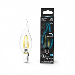 Лампа Gauss Filament Свеча на ветру 5W 450lm 4100К Е14 диммируемая LED 1/10/50