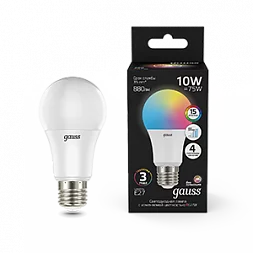 Лампа Gauss A60 10W E27 RGBW+димирование LED 1/50