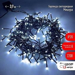 ENIN - GC ЭРА Гирлянда LED Нить Мишура 3,9 м зеленый провод, холодный свет,  220V (24/576)